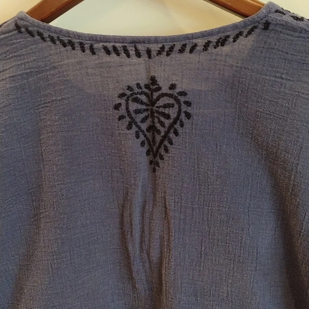 World Market 100% Cotton Textured Tunic Size Medium Navy Blue 3/4 Sleeves - Picture 4 of 5